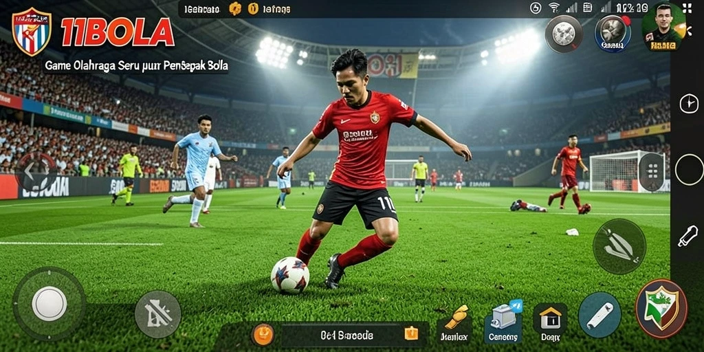 Screenshot gameplay 11BOLA menampilkan aksi seru di lapangan sepak bola.