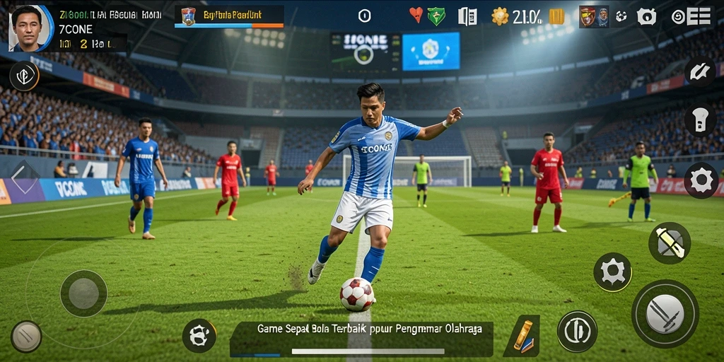 Screenshot gameplay <strong>7CONE</strong> yang menunjukkan aksi seru di lapangan sepak bola.