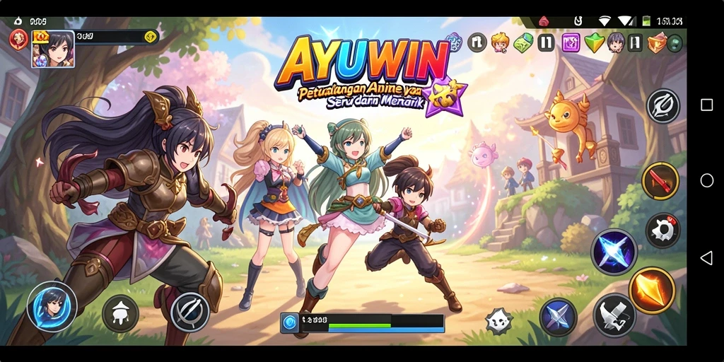 Tampilan gameplay AYUWIN yang penuh aksi dan karakter menarik.
