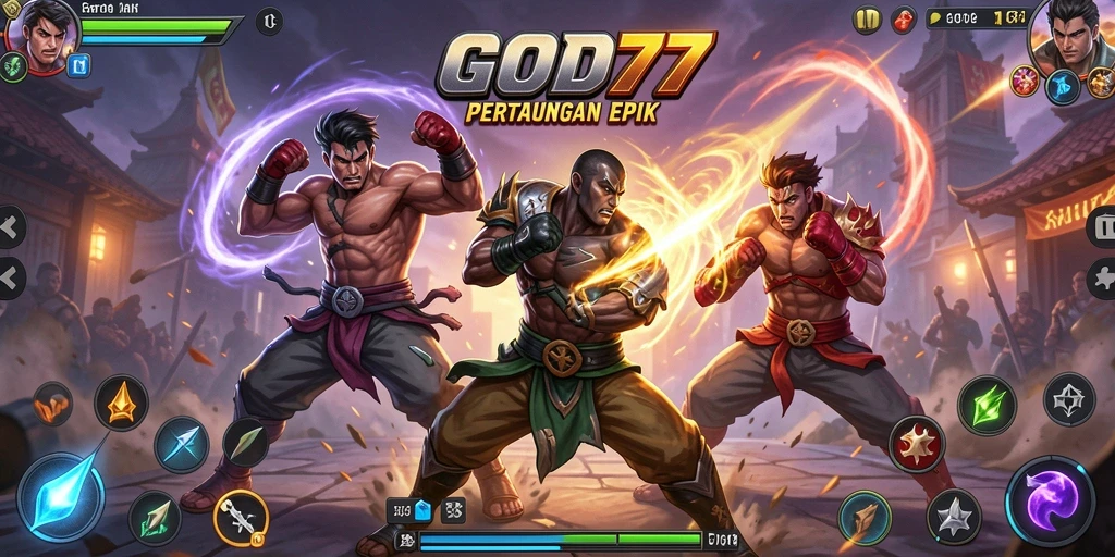 Gameplay bertarung yang intens dan mendebarkan di GOD77.