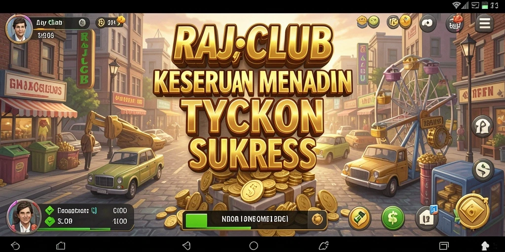 Tampilan menarik gameplay Tycoon RAJACLUB dengan berbagai aktivitas bisnis.