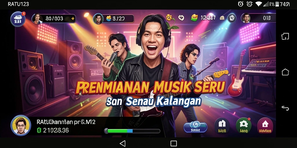 Screenshot utama gameplay <strong>RATU123</strong>, menampilkan berbagai tantangan musik yang mengasyikkan.
